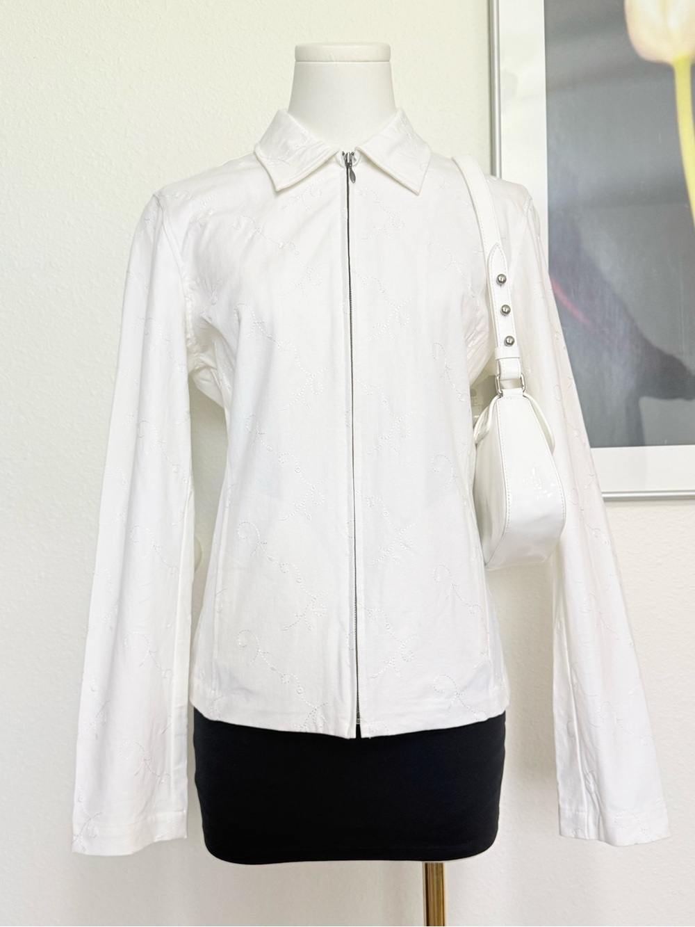 Vintage Burns Embroidered Zip Up Collared Jacket 90s Minimalist Chic